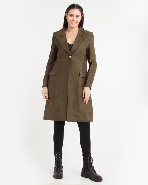 Olive green cheap wool coat womens