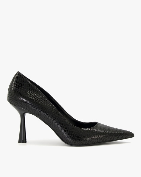 Black Suede Stiletto Court Heels with Ankle Strap | SilkFred