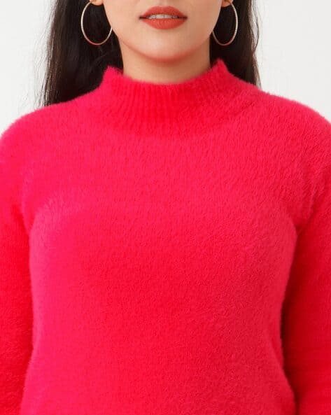 Faux-Fur High-Neck Pullover