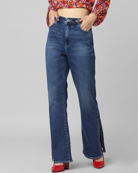 Buy BLUE HIGH V-WAIST FLARE JEANS for Women Online in India