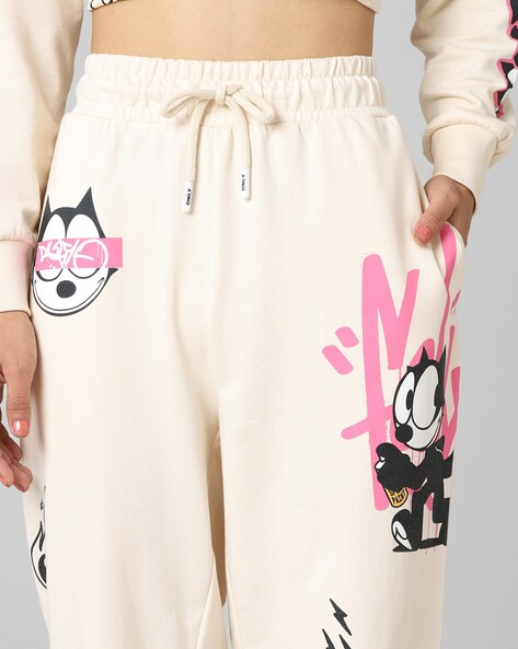 X Felix the Cat Beige High Rise Graphic Print Co-ord Joggers