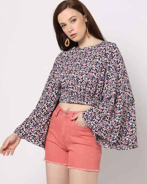 ISCENERY BY VERO MODA Printed Short Top with Flared Sleeves