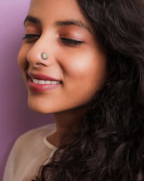 Indian Brass Nose Stud Antique gold finish nose ring Twisted L bend | eBay
