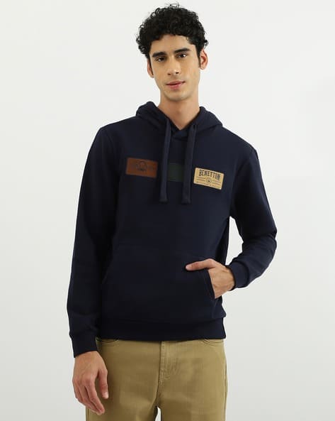 Brand Print Hoodie with Kangaroo Pocket