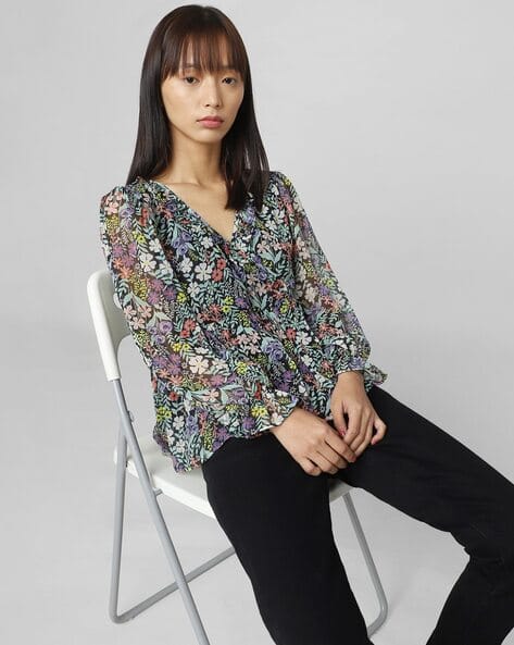 Floral Print Wrap Top