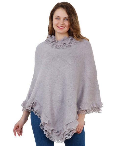 Wool Poncho with Frill Hem Price in India