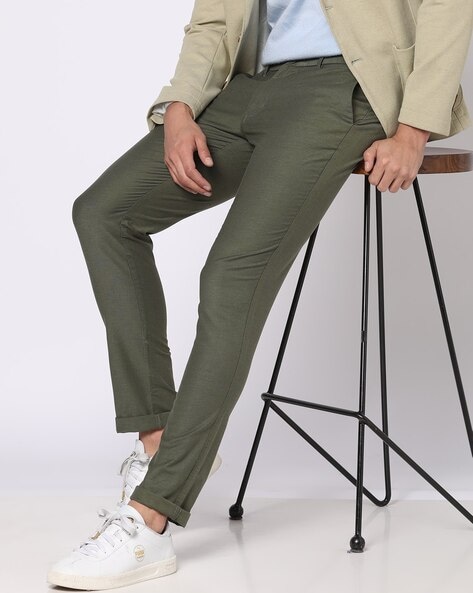 Rare Rabbit Men's Trews-22 Olive Solid Mid-Rise Regular Fit Trouser