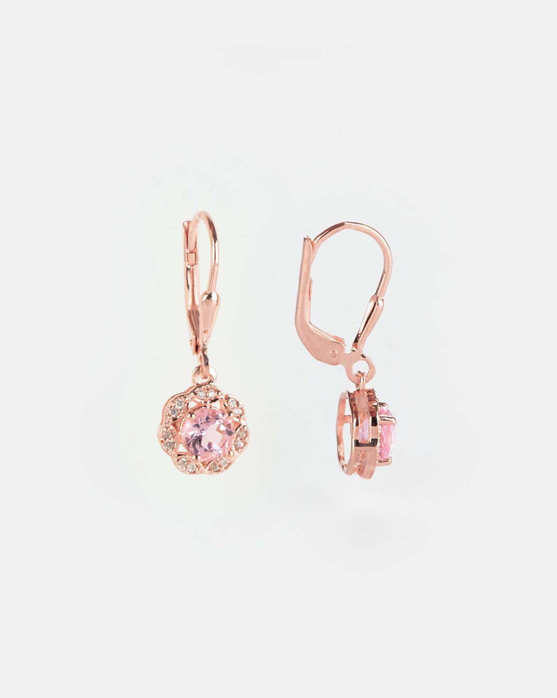 14K Rose Gold Pear Morganite & Diamond Dangle Earrings | Quality Gem LLC |  Bethel, CT