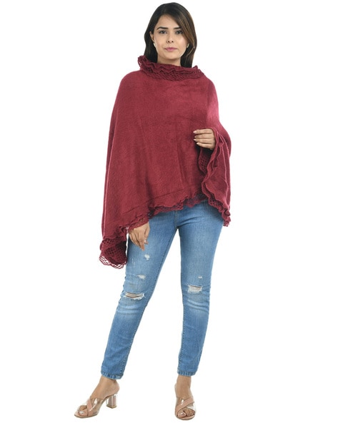 Frill-Neck Wool Poncho Price in India