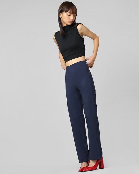 Navy Blue High Rise Straight Fit Pants