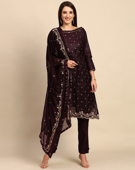 Embellished 3-Piece Unstitched Dress Material Price in India