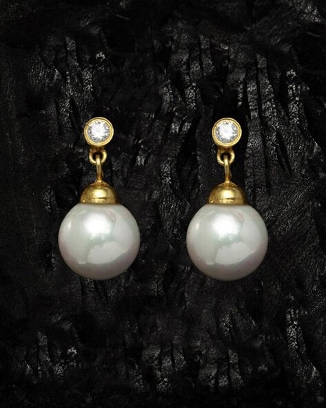 Organic Pearl Drop Huggie Earrings in Yellow, Rose or White Gold