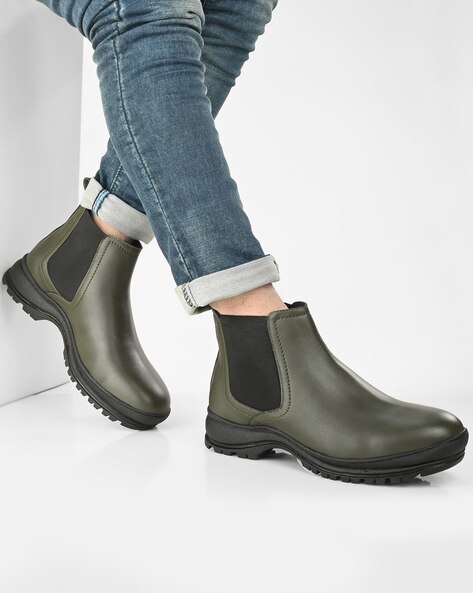 Olive green clearance chelsea boots womens