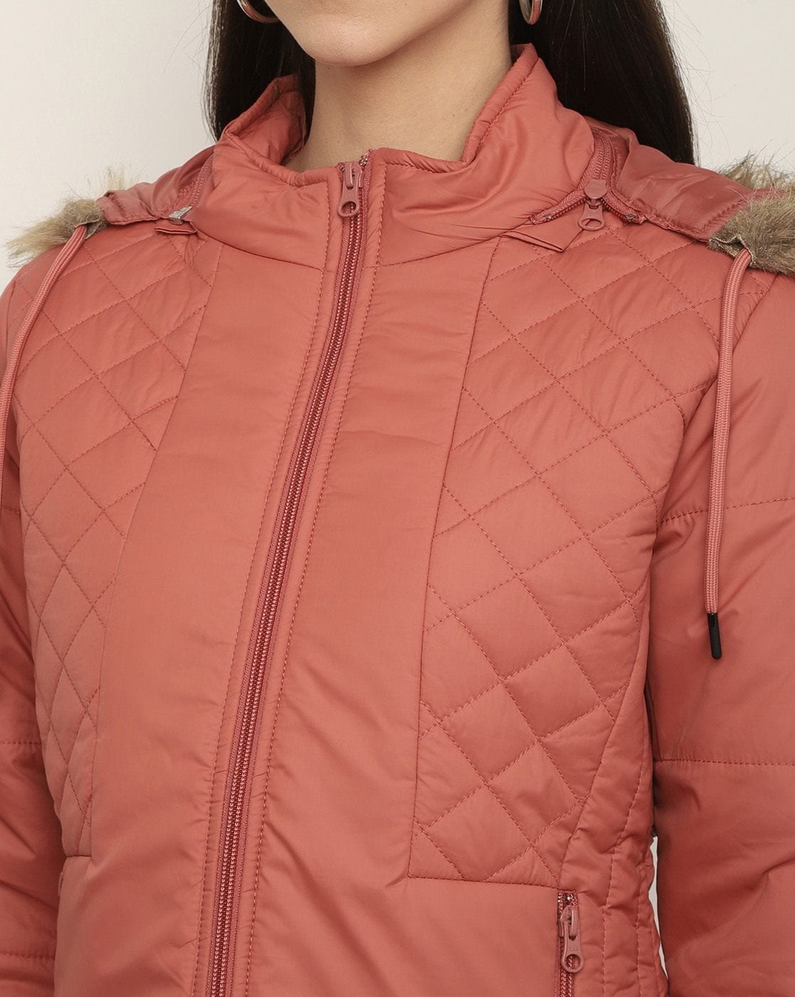 Buy Qube By Fort Collins Women's Parka Coat (84411AZ_Peach at Amazon.in