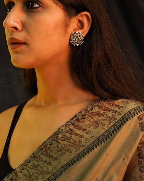 Handcrafted Long, Big and Bold Silver Earrings – Kapaas Katha