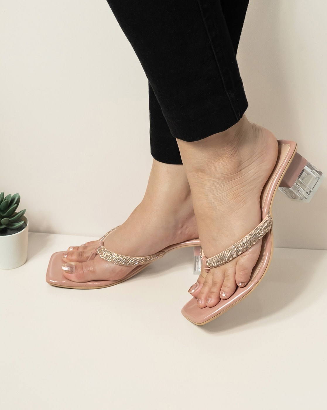 Nude Toe Thong Clear Strap Ankle Tie Wedges