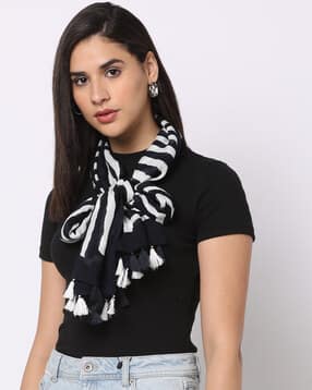 Women Striped Stole with Tassels-image-4