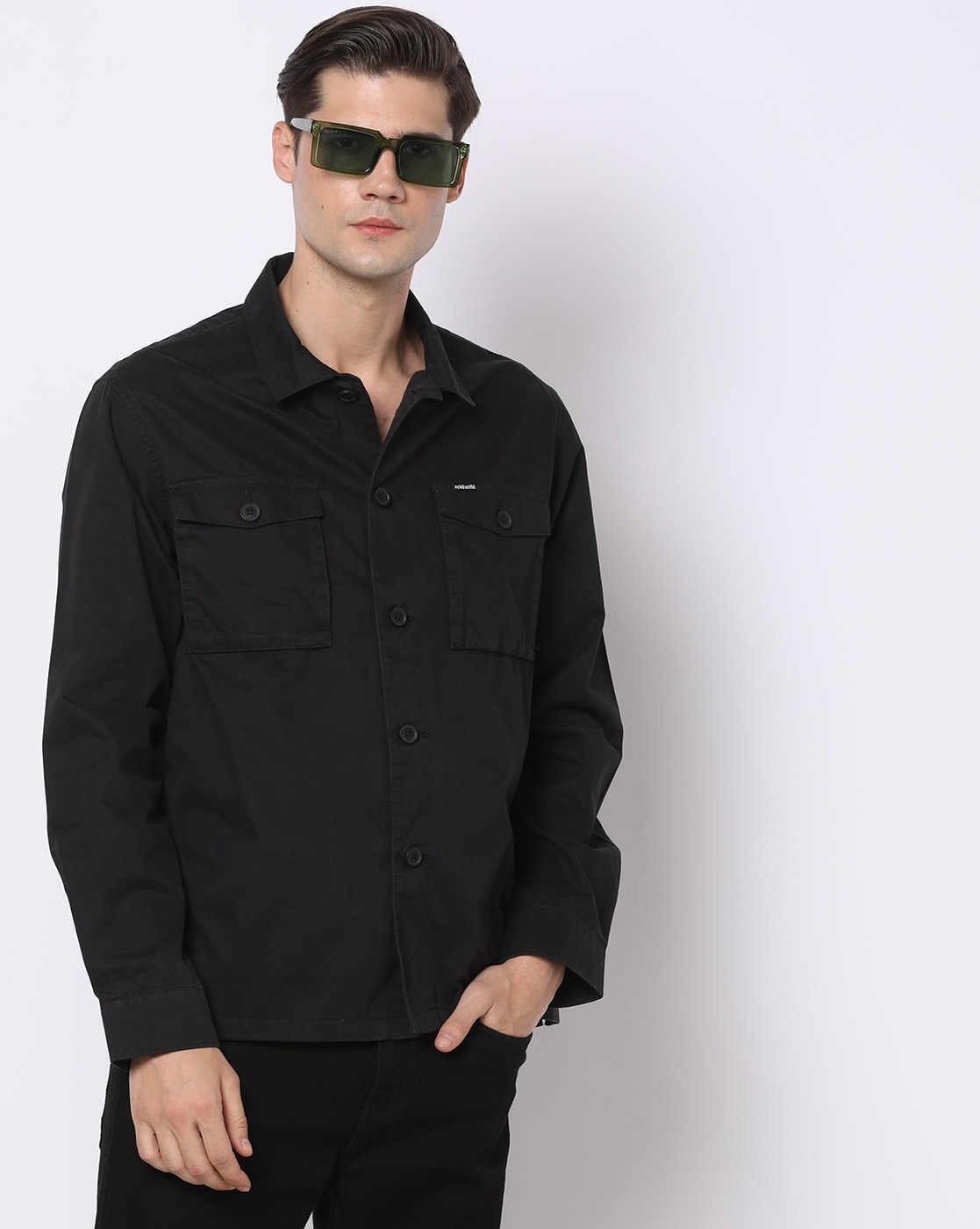 Cross Dyed Sim Fit Shirt with Patch Pocket