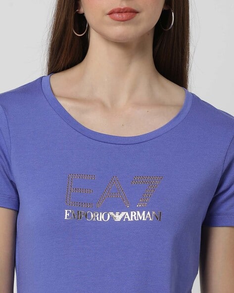 Tシャツ・カットソー EMPORIO ARMANI Women Tunic Tops EW000875AF12530 F4031 BLUE Blue EA7 Emporio Armani Logo Shine Long Sleeve T-Shirt | JD
