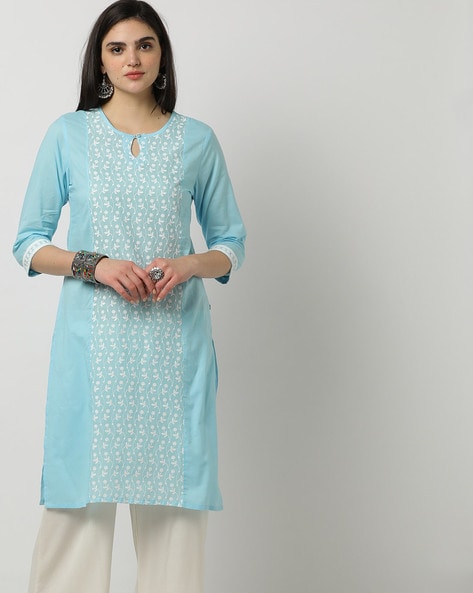 Avaasa Mix N' Match Micro Print Straight Kurta With Roll Up Sleeve - S,  Green at Rs 305/piece | Rayon Printed Kurti | ID: 2852310450388