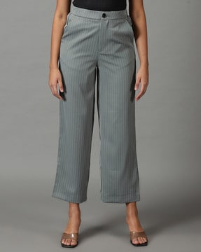 Striped Flat-Front Trousers with Insert Pockets