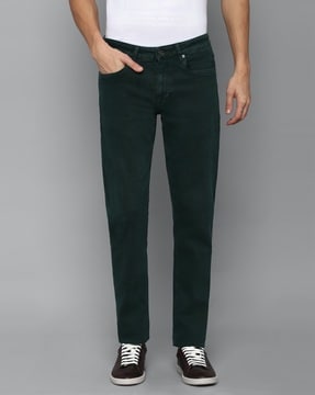 Louis Philippe Jeans Men Green Brand Logo Printed Slim Fit Pure