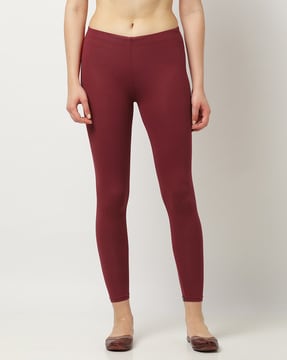 Buy Now Slim Fit Ankle-Length Leggings Maroon Color Cotton Knitted Leggings  – Lady India