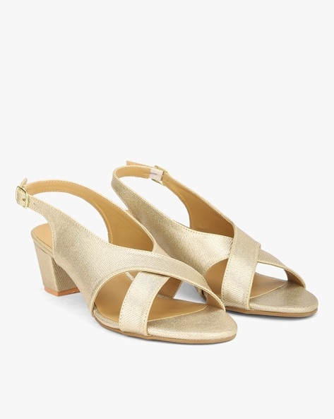 Gold block best sale heel shoes