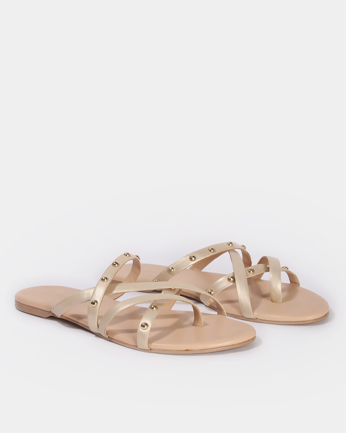 Lace-Up Flat Studded Sandal Gold