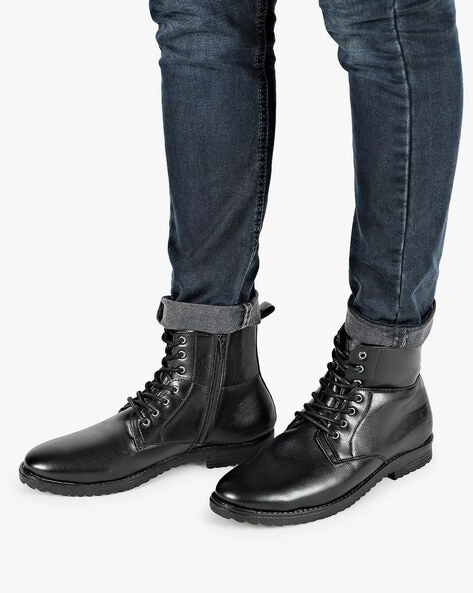 Mens black lace store up ankle boots