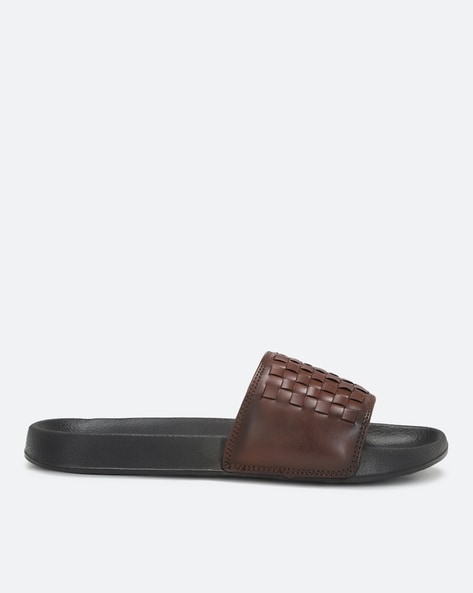 Open Toe Sliders with Metal Logo Accent