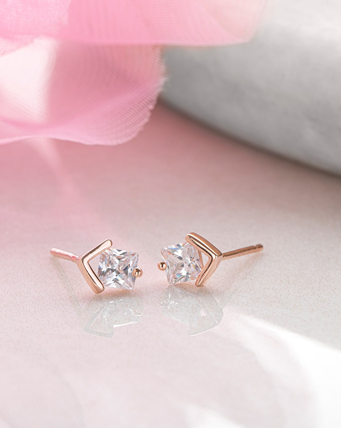 Buy Halo Flower Rose Gold Plated Sterling Silver Stud Earrings by Mannash  Jewellery