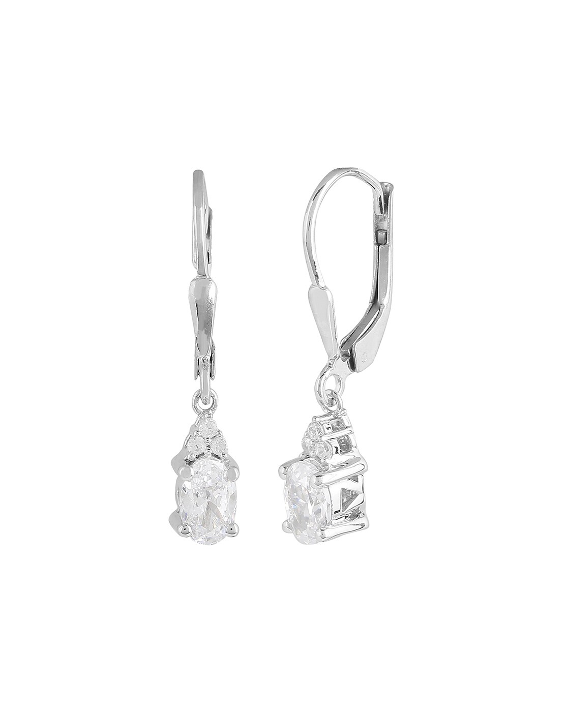 Rhodium Plated Oval and Pear CZ Drop Earrings - Wholesale Silver Jewelry -  Silver Stars Collection