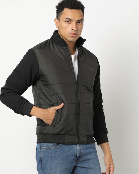 Black Slim Fit Puffer Vest for Men by