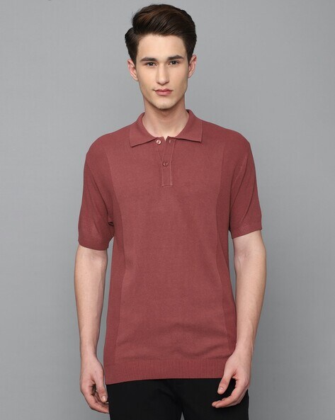 Buy Louis Philippe Maroon Cotton Regular Fit Polo T-Shirt for Mens