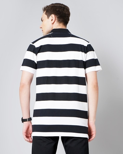 Black and white striped polo clearance shirt