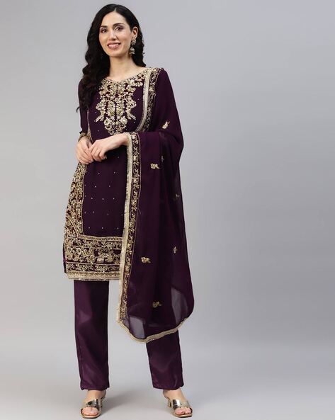 Embellished Straight Kurta Suit Set Price in India