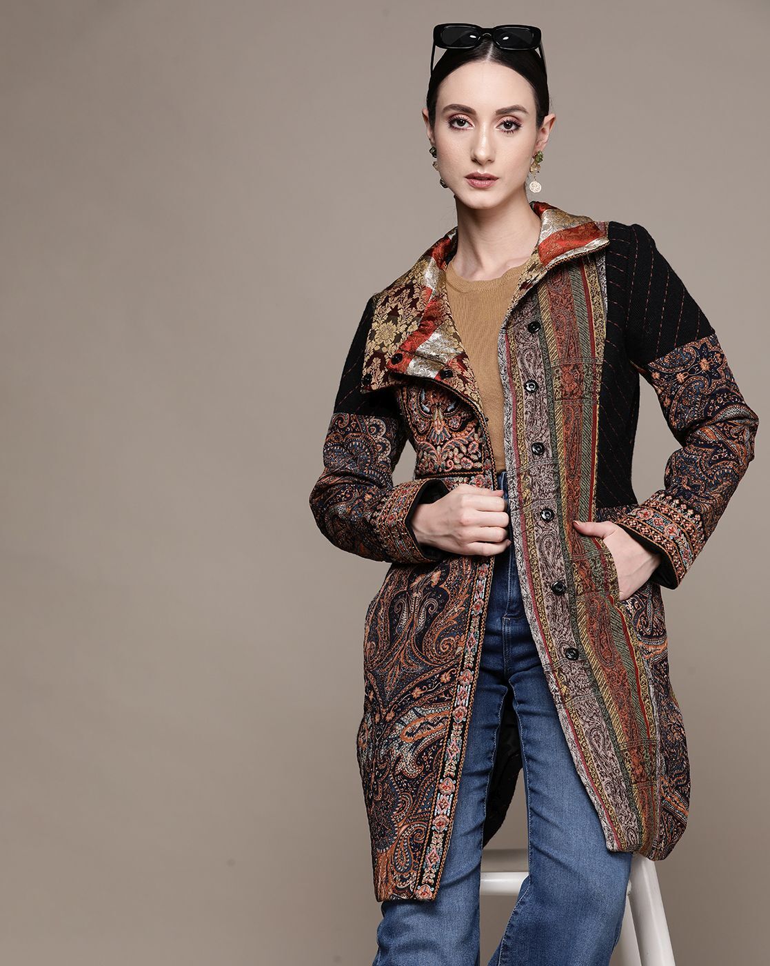 Buy W Women Black & Beige Woolen Winter Jacket - Jackets for Women 523127 |  Myntra