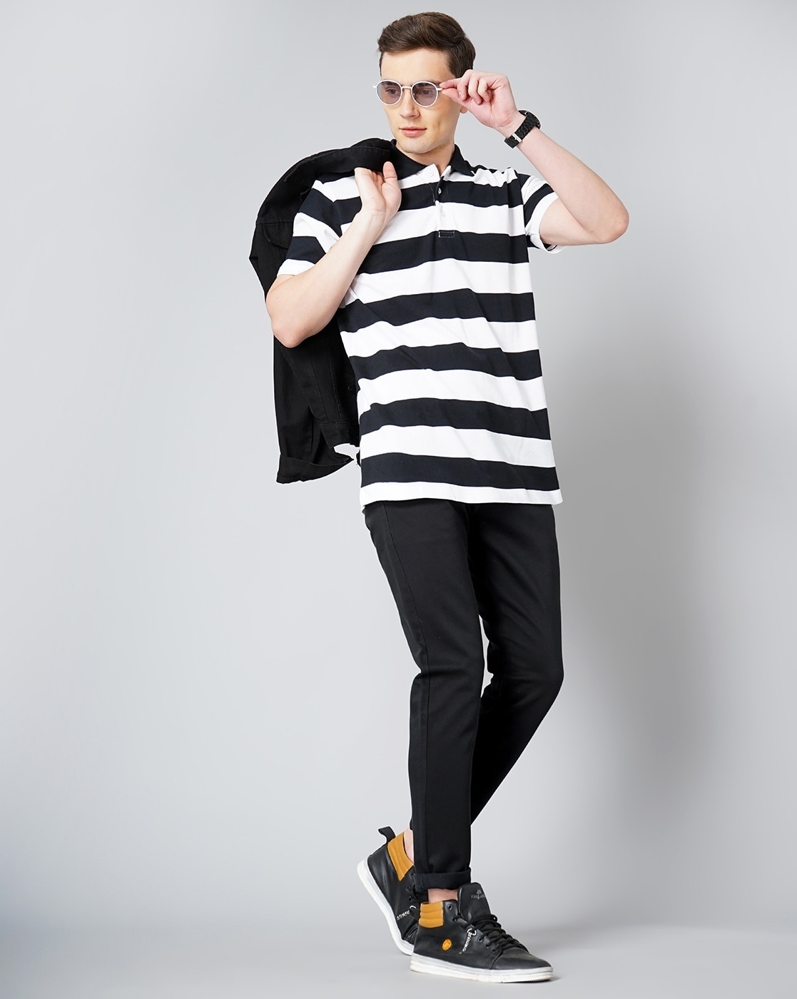 Black and white striped polo store t shirt