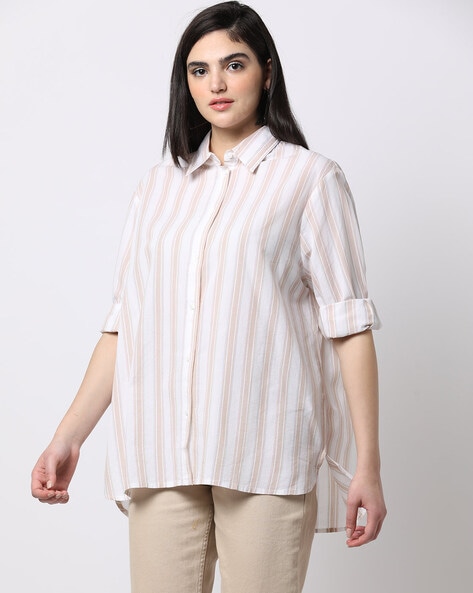 Buy Beige Striped Women Long Shirt Online in India -Beyoung