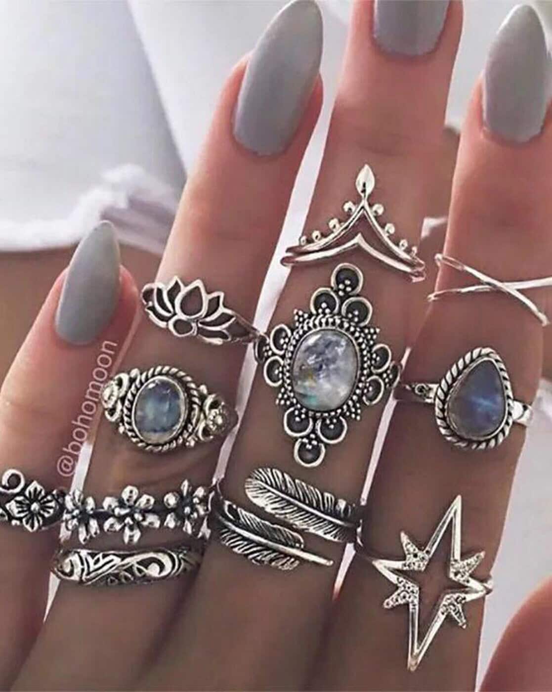 Amazon.com: 925 Sterling Silver Sun and Moon Ring Set, Stacking Rings for  Women, Sky Blue Sparkling Moon and Sun Ring, Stackable Finger Set (6) :  Handmade Products