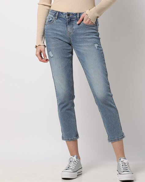 Buy BLUE ANKLE LENGTH STRAIGHT FIT JEANS for Women Online in India