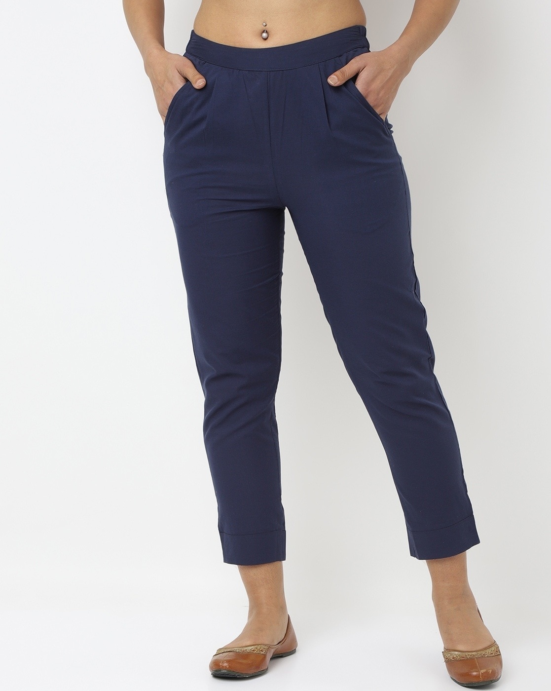 Naariy Navy Blue Stretchable Cotton Pants for Women | Everyday Wear