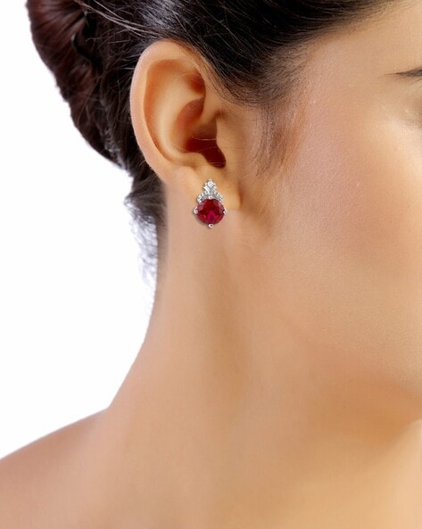 Beautiful Ruby  Silver Earrings  Platear