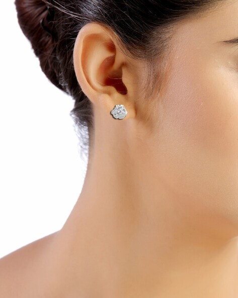 Big Size CZ Silver Plated American Diamond flower shape stud earrings –  Indian Designs