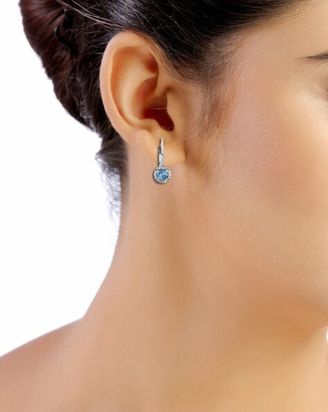 14k White Gold, Blue Topaz & Diamond Drop Earrings