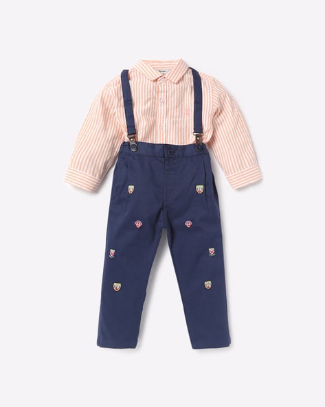 Buy White Shirt with Suspenders Aqua Pants for Boys Online