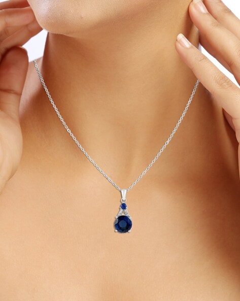 Blue Silver plated cz diamond Necklace set with Maangtika | Gemzlane