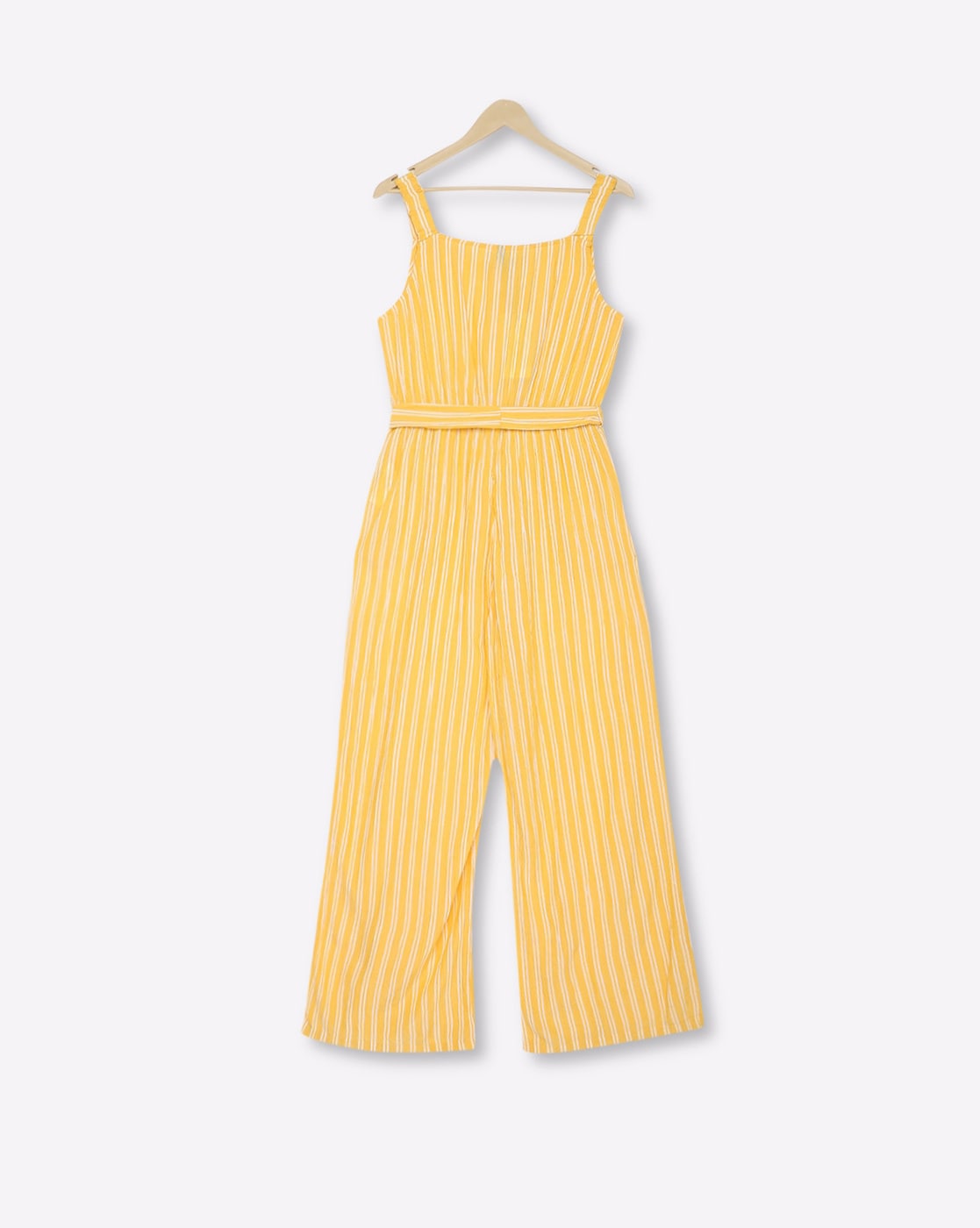 Budding Bees Girls Yellow Striped Long Jumpsuit - Budding Bees - 3992591