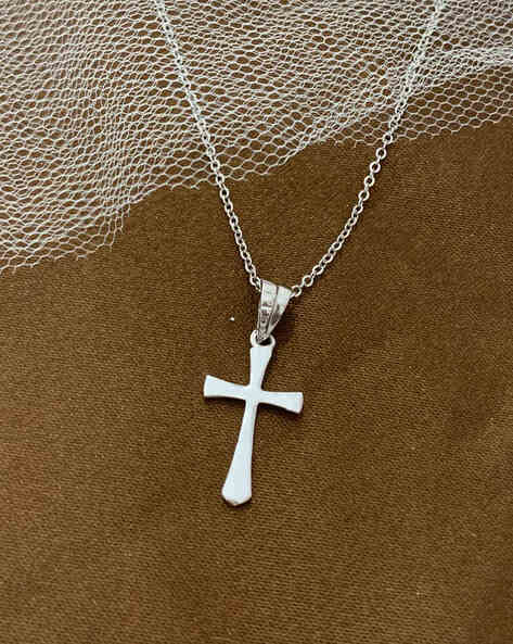Brilliance Fine Jewelry Sterling Silver Cross on Stainless Steel Necklace,  24